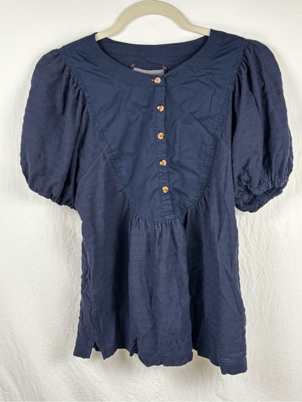 Anthropologie women’s small Navy Puff Sleeve Button-Front Blouse